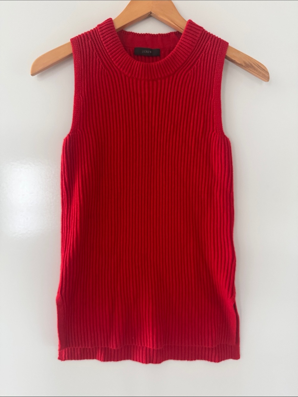 J Crew Sleeveless Tunic Sweater Womens Extra Small Red Solid Ribbed Pullover